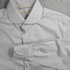 SuitSupply Shirt Striped Traveller 39 15.5 Slim Fit White Gray